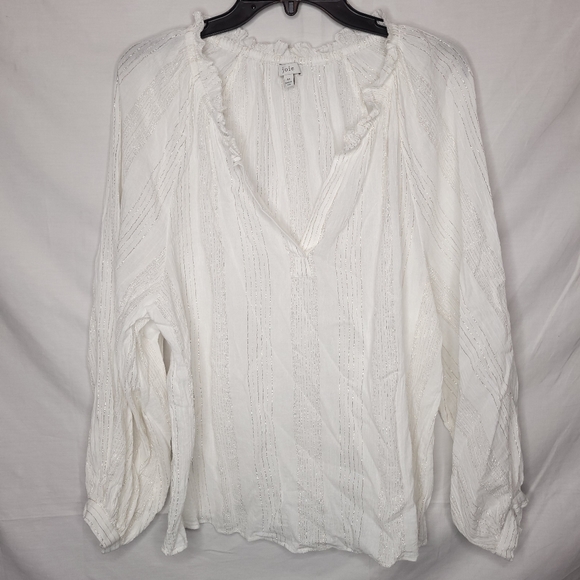 Joie Tops - JOIE Women's White Metallic Striped Ruffle Peasant Long Sleeve Top MEDIUM